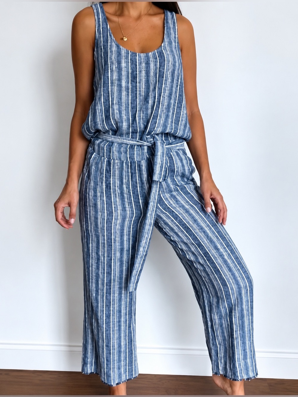 Cloth & Stone linen blend striped jumpsuit, small